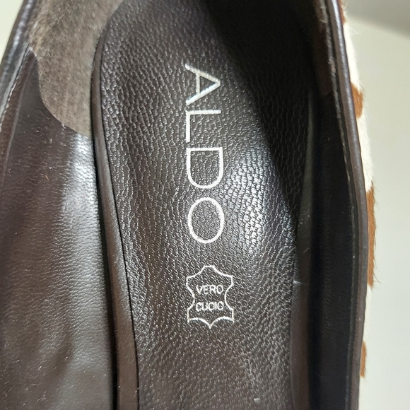 Aldo Calf Hair Brown & White Animal Patterned Pointy Toe Heels - Picture 6 of 14